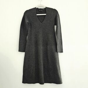 Hannes Roether Gemany Grey Marino Wool Ribbed V-Neck Sweater Dress